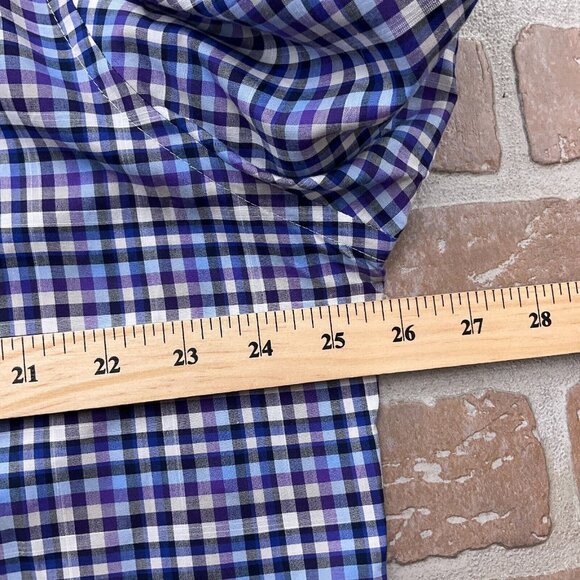Peter Millar Shirt Men XLarge Blue Purple‎ Check Gingham Cotton Classic Casual - Picture 4 of 9